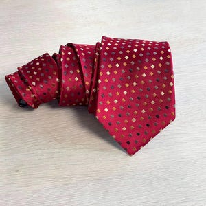 Vintage Marja Kurki Red Silk Tie, Geometric Dot Pattern, Bold Designer Necktie, Made in Finland, Business or Formal Gift