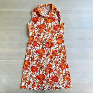 Orange Floral Shirt Dress From Finland, 70s Dress, Size M