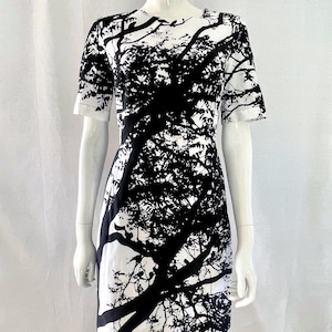 Vintage Marimekko Dress, Black and White Tree Print, Rare Graphic Art Tunic , Modernist Minimalist Scandinavian Style, Size 38, M, Finland