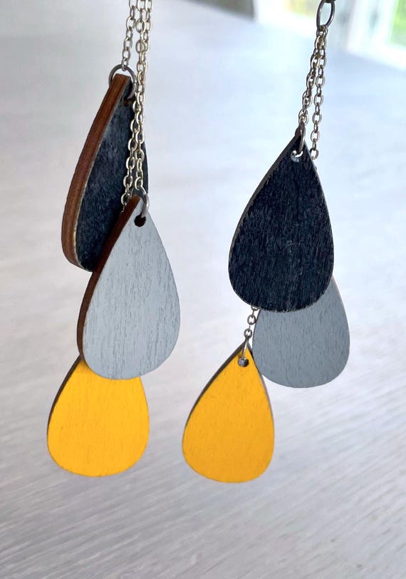 Uhana Finland Wood Teardrop Earrings: Nordic Dang… - image 3