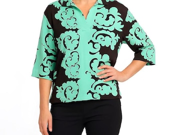 Vintage MARIMEKKO Viscose Blouse: Samovaari Geometric Shirt, Finland Size 42 L