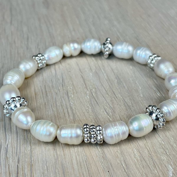 White Fresh Water Pearl Bracelet, Bridal Bracelet, Gift for Women