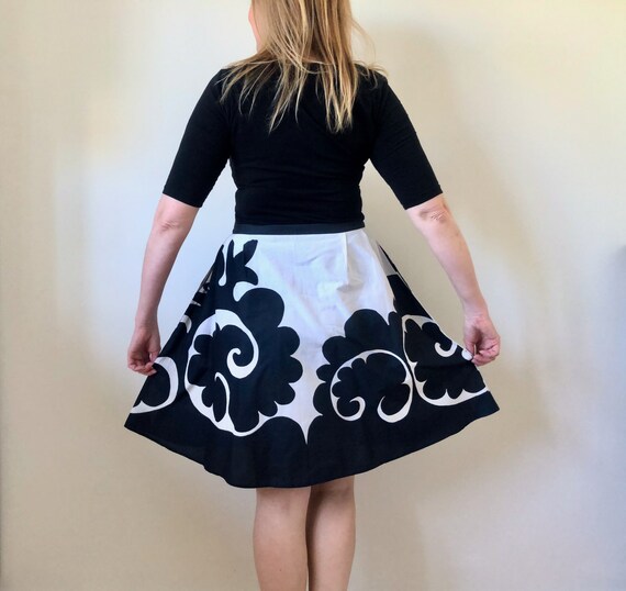 Marimekko Skirt, Vintage Skater skirt, Black and W