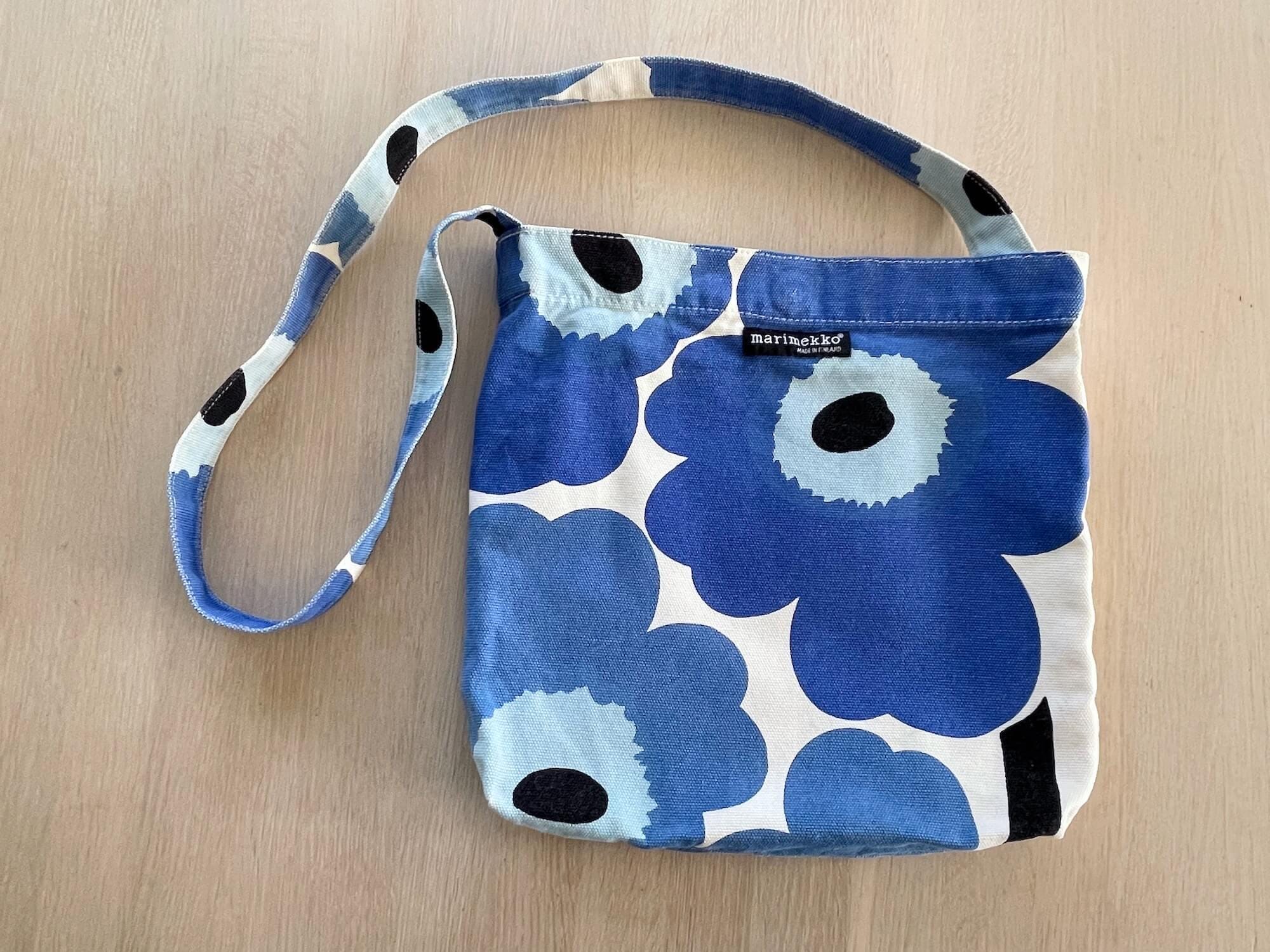 ブルー MARIMEKKO Unikko ヴィンテージ キャンバス ショルダー バッグ 