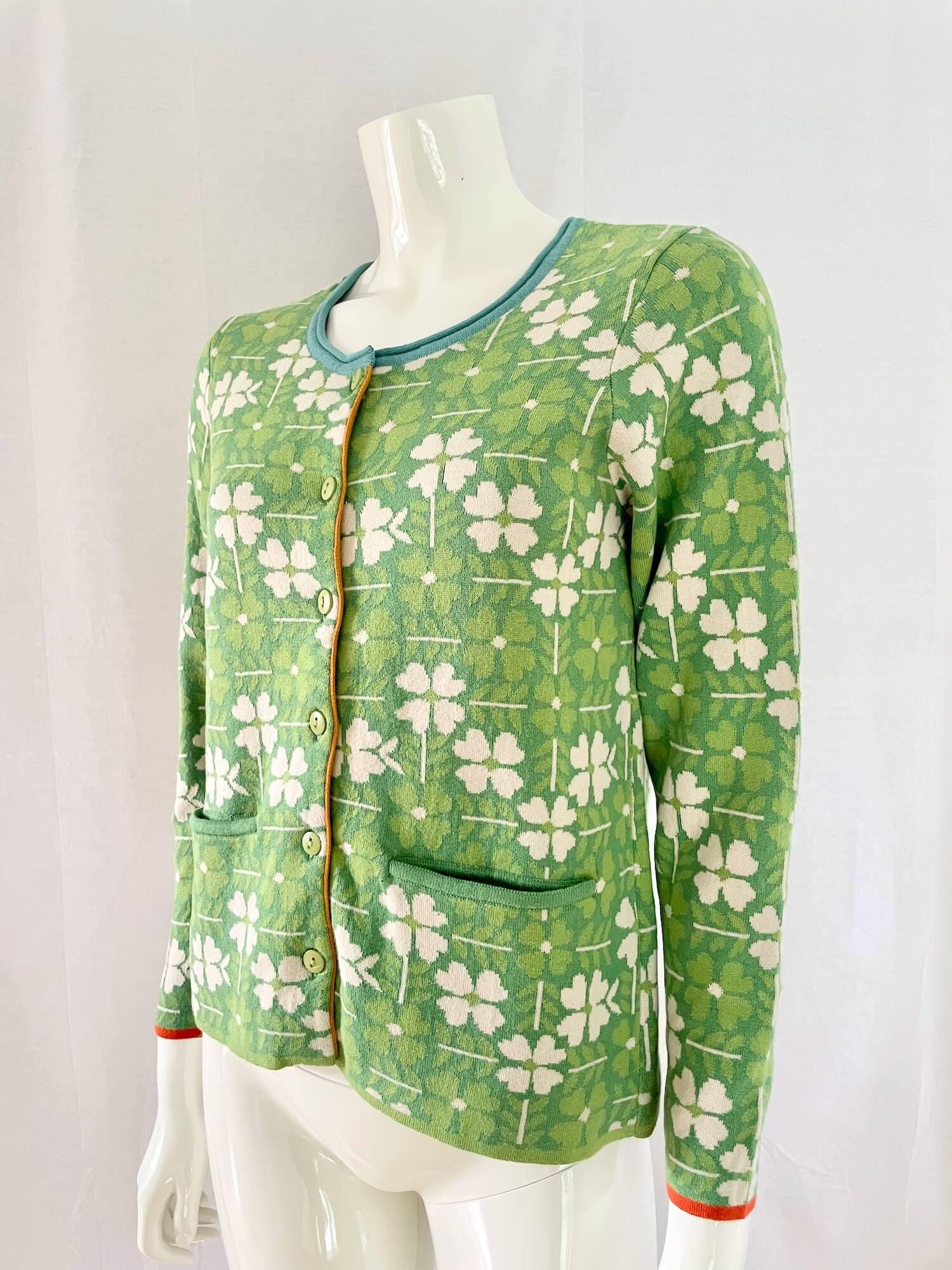Cardigan Gudrun Sjoden Vert En Coton Bio, Motif Trèfle, Taille XS, Occasion TB