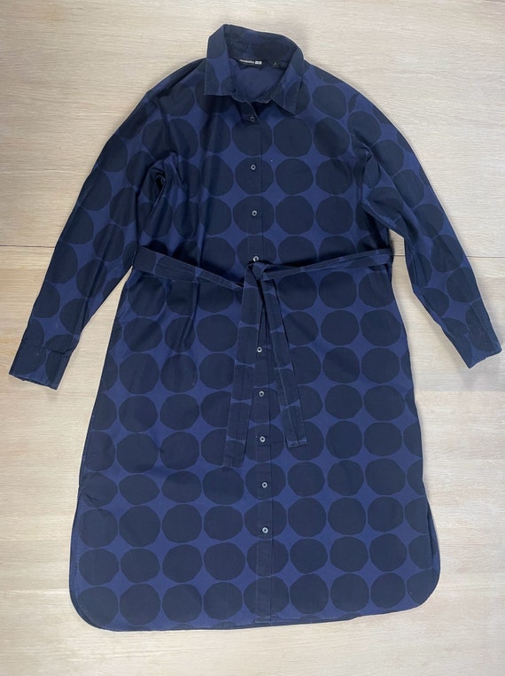 Marimekko Kivet Uniqlo Shirt Dress, Blue Polka Do… - image 4