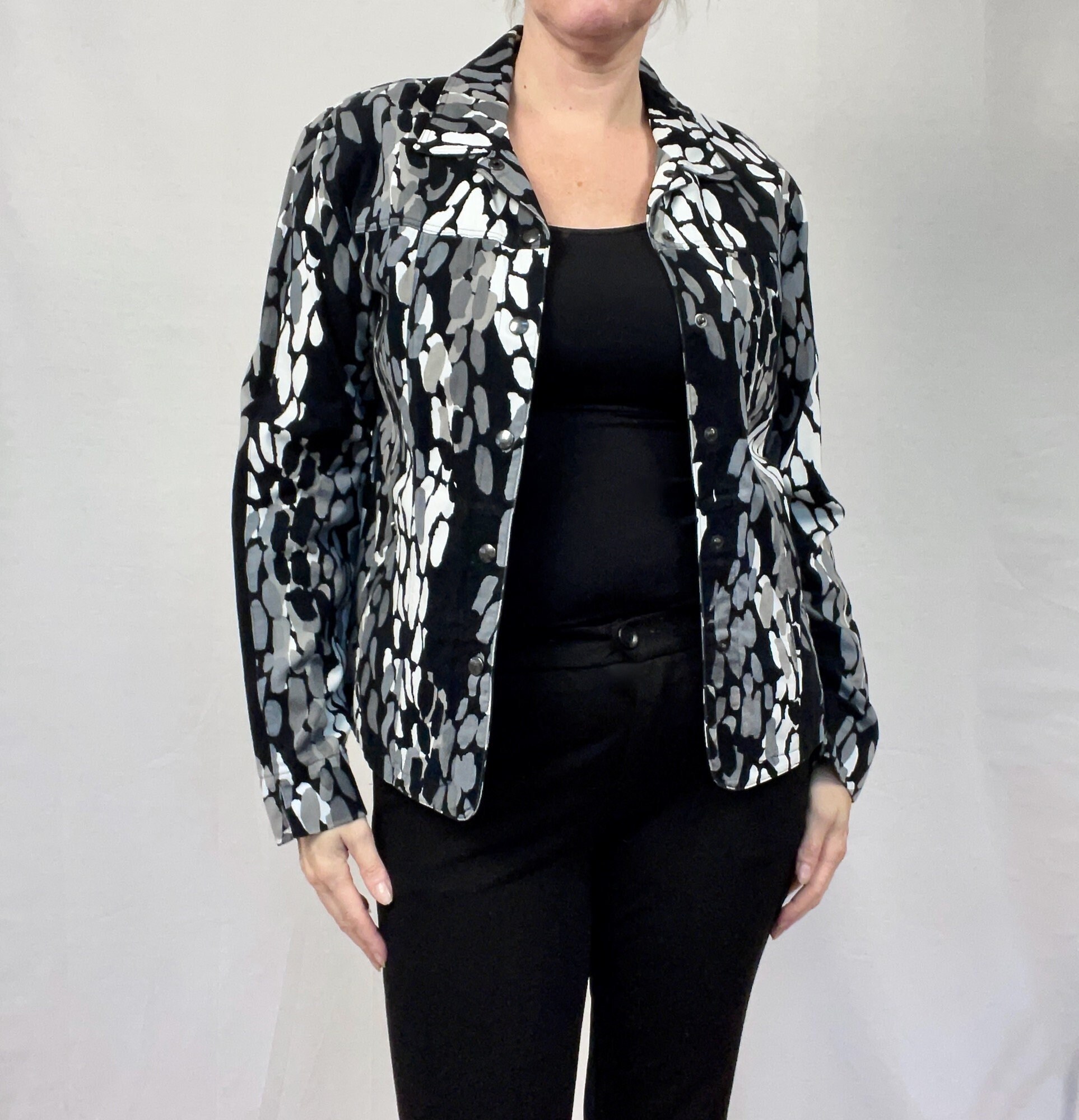 MARIMEKKO Denim Jacket Abstract Print 