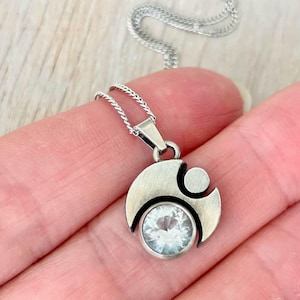 Karl Laine Silver Pendant with Quartz Stone, Modernist necklace, Nordic Jewelry by Sten & Laine, Finland