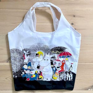 FoldableMoomin Tote Bag ,Reusable Shopping Tote by Lasessor, Finnish Design, RPET Recycled eco Fabric, Cute Moomin Gift