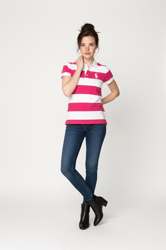 Ralph Lauren Pink Striped Polo Shirt: Y2K Cotton Rugby Tee - Etsy