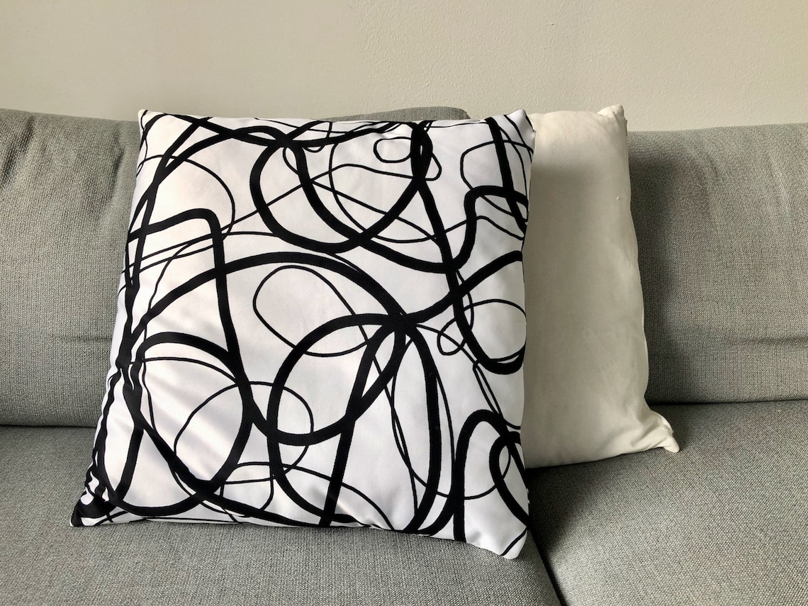 Black and White Cushion Scribble Satin Cushion Cover Etsy