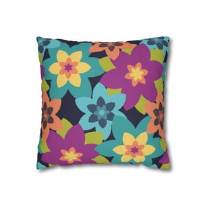 Vibrant Floral Square Pillowcase, Boho Home Decor, Bright Funky Accent Pillow, Floral Cushion, Colorful Throw Pillow