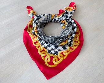 Houndstooth and Chain Print Vintage Scarf, Elegant Scarf for Women