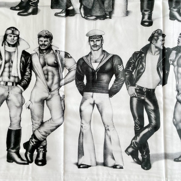 Tom of Finland Fellows Fabric Double Bed Duvet Cover by Finlayson, Gay Art Home Decor, Make a Table Cloth, Curtain, Wall hanging..