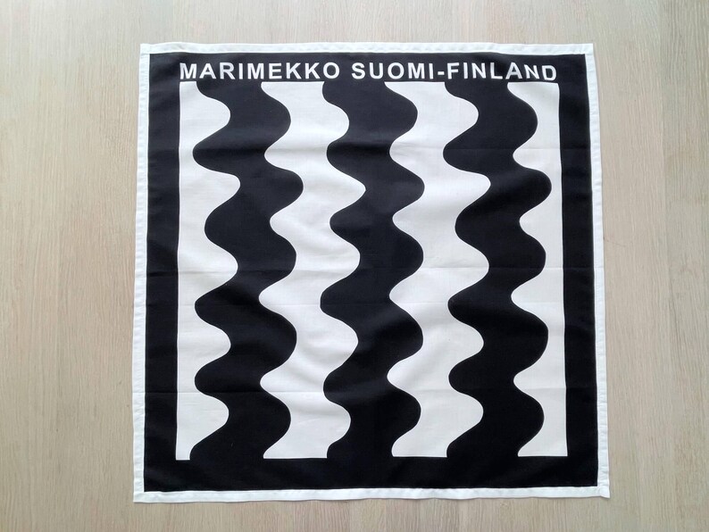Vintage Marimekko Lokki Scarf, Black and White Cotton, Finnish Design ...