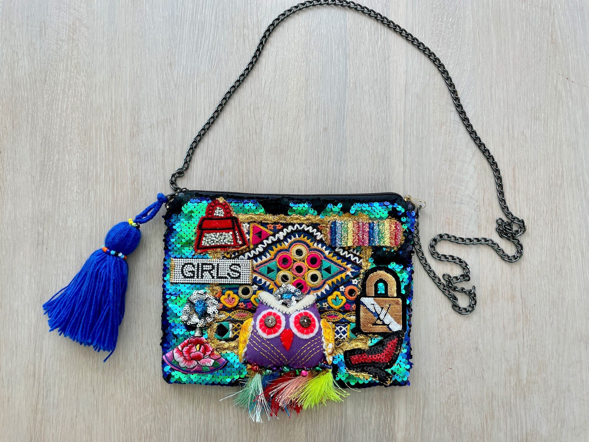 Owl Crossbody Bag: Sequin Boho Purse with Tassel