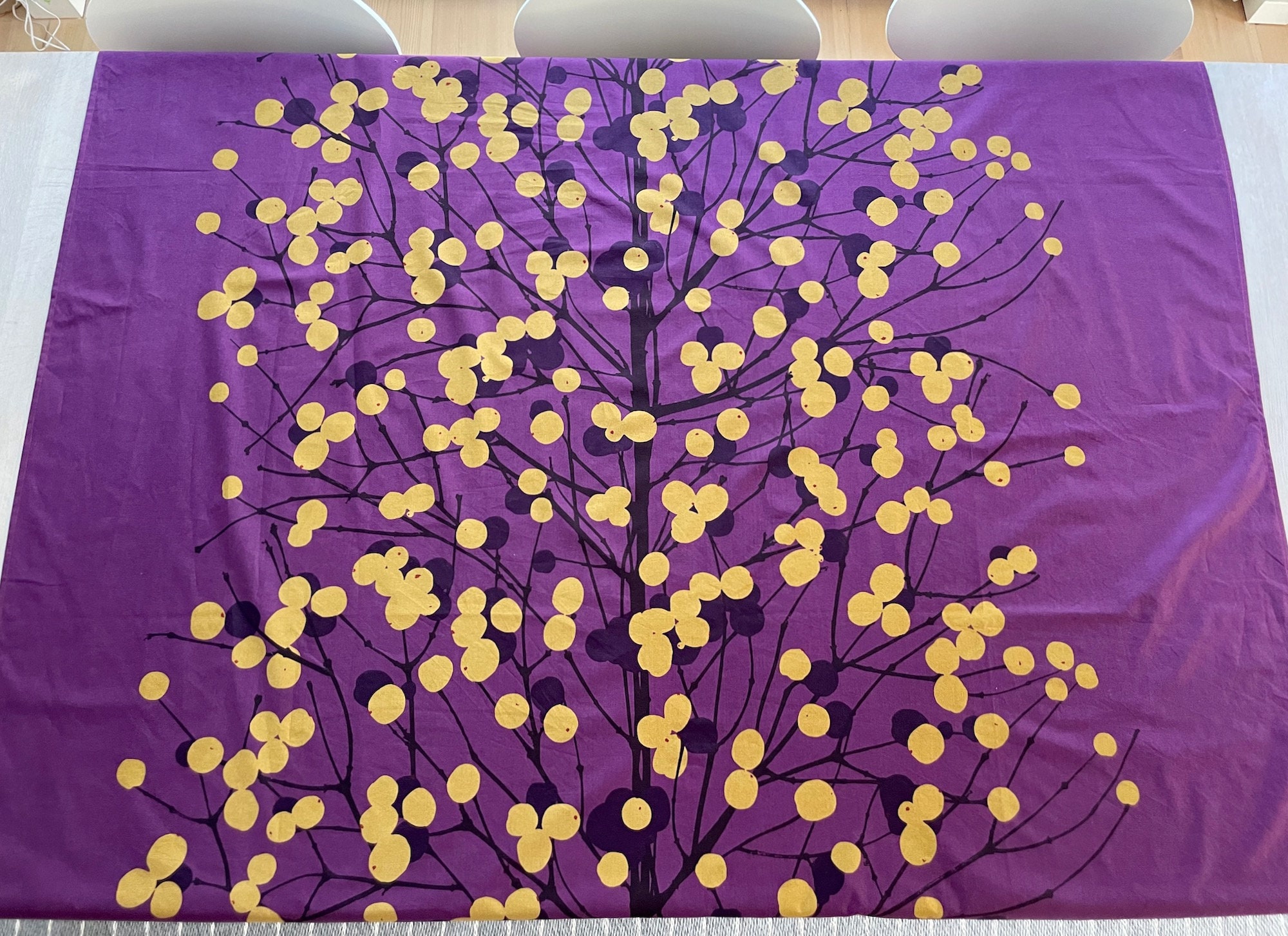Purple Marimekko Lumimarja Fabric Tablecloth or Curtain, Modern