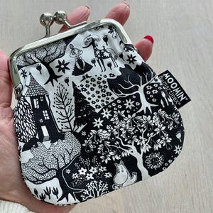 Moomin Geldbörse, Kleine Kiss Lock Geldbörse, Moominvalley Schwarz und Weiß Stoffbeutel, Süßes Moomin Geschenk für Sie