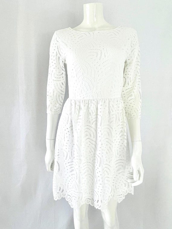 White Lace Fit & Flare Dress: Embroidered Scalloped Hem Cocktail Dress, Size S - Etsy Ireland White Lace Fit & Flare Dress: Embroidered Scalloped Hem Cocktail Dress, Size S - Etsy Ireland