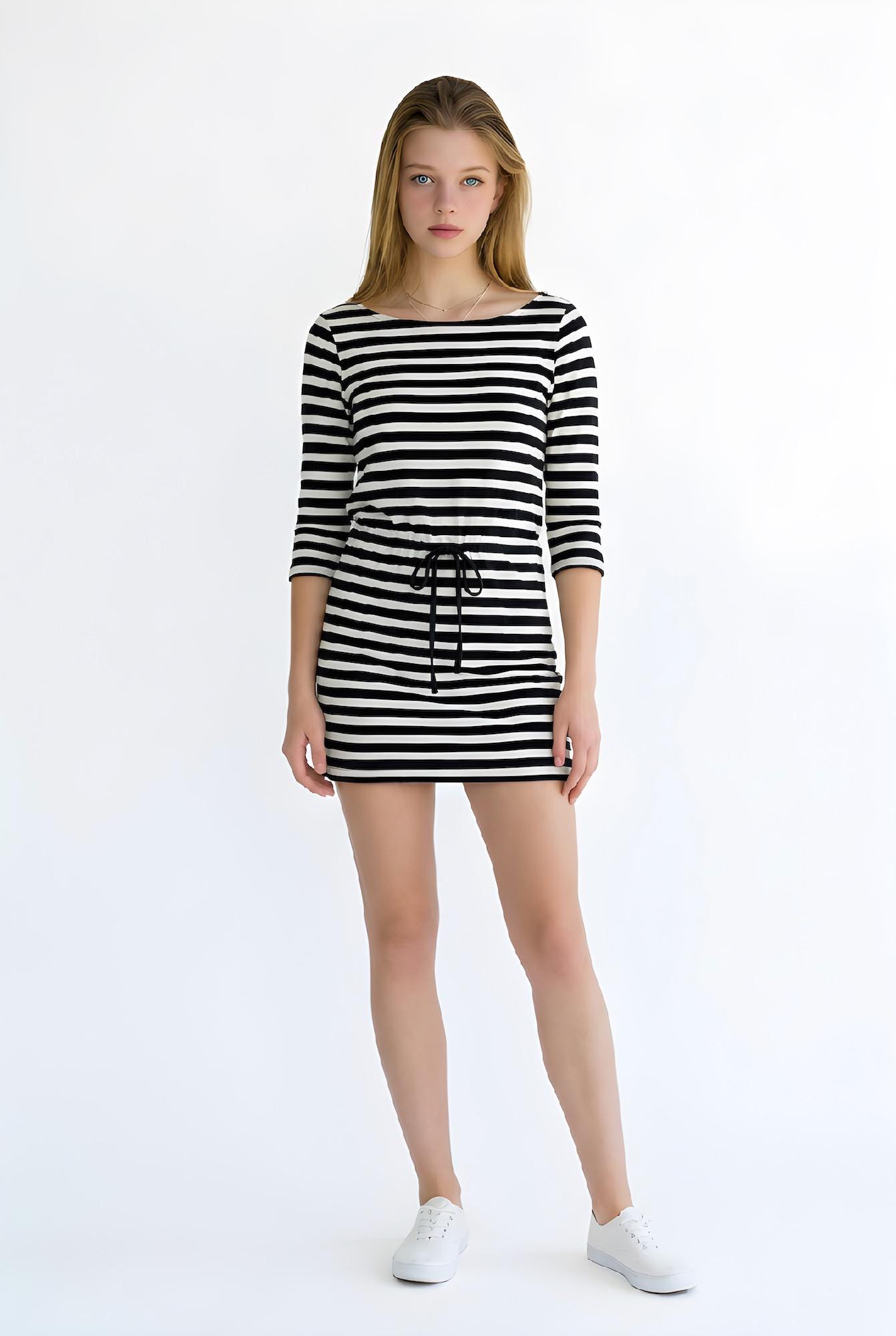 Black and White Striped Jersey Dress, Size XS - Etsy Finland