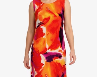 Vestido midi con estampado abstracto de los 90: Vestido vintage sin mangas, ideal para fiestas de verano.