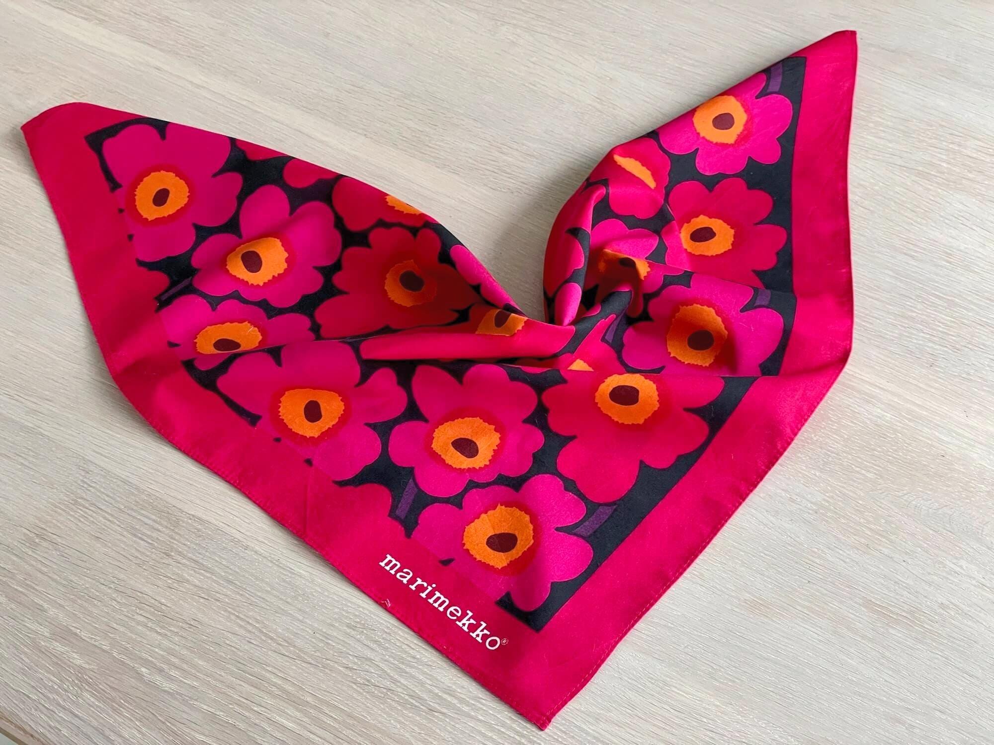 Marimekko Unikko Scarf, Pink Red Floral Poppy Print, Vintage