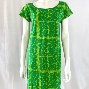 MARIMEKKO Vintage Dress, Green Jersey Dress, Cotton Summer Sundress Size M