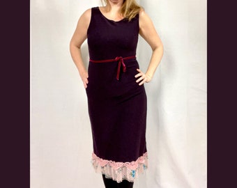 90s Vintage Purple Wool Dress: Sleeveless Sweater Dress, Size M