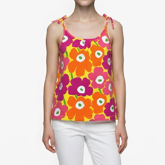 Marimekko Unikko Tank Top, Colorful Floral Poppy Print Cami Shirt