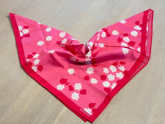 Pink Vintage MARIMEKKO Flower Scarf, Cotton Banda… - image 2