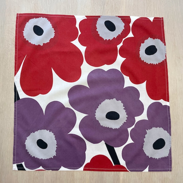 MARIMEKKO Unikko écharpe vintage, écharpe coquelicot rouge violet et vin, 47 cm 18,5 po, foulards design finlandais