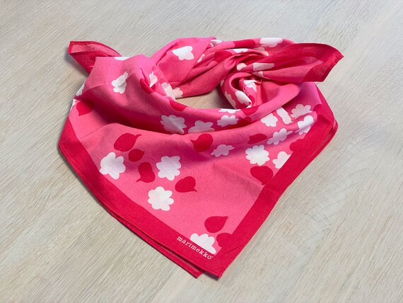 Pink Vintage MARIMEKKO Flower Scarf, Cotton Banda… - image 1