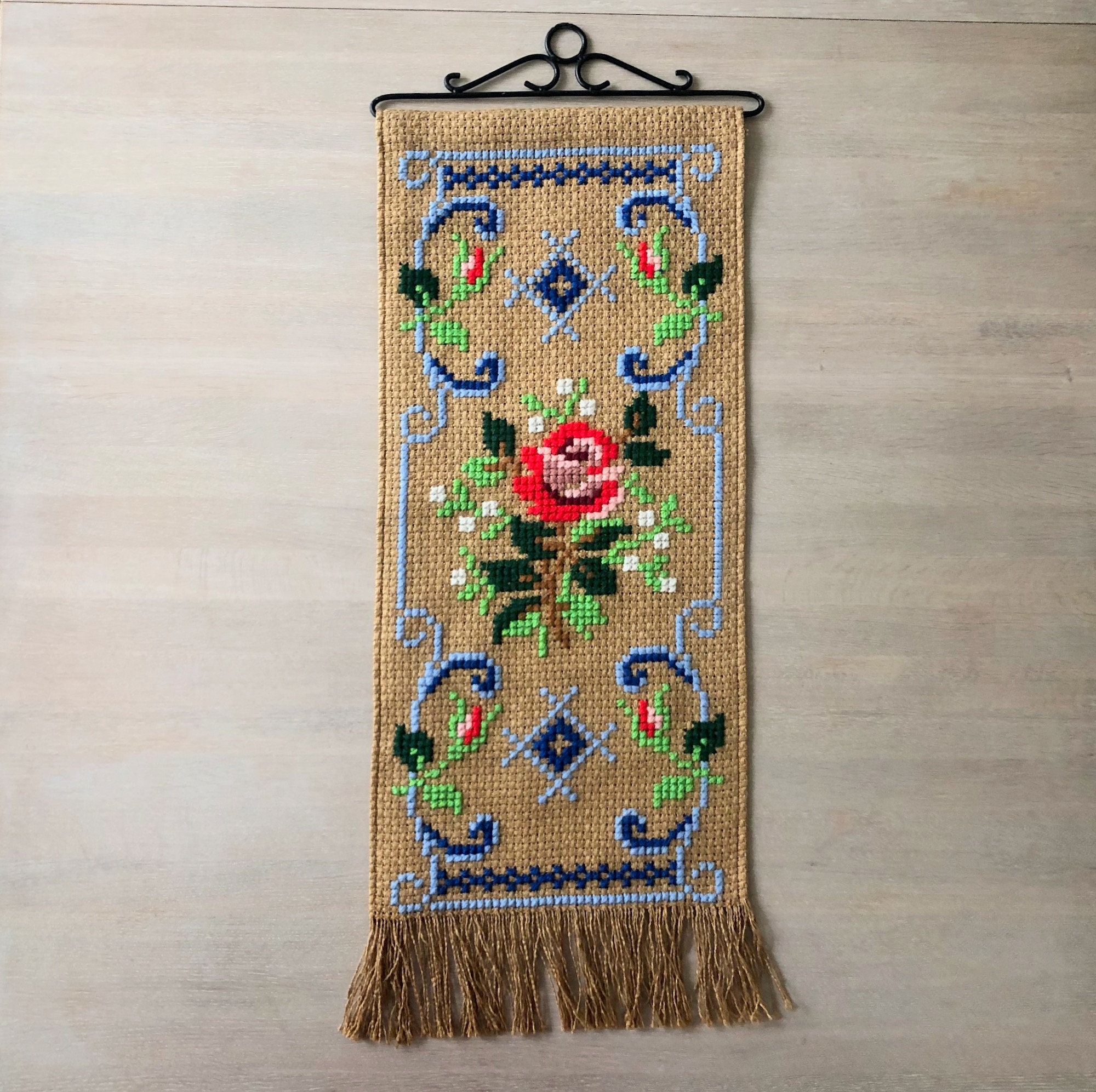 Handmade Tapestry Rose Cross Stitch Wall Hanging Wall Decor Etsy