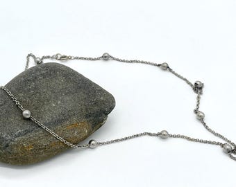 830 Silver Ball Station Necklace: Minimalist Beaded Chain, 29.5"