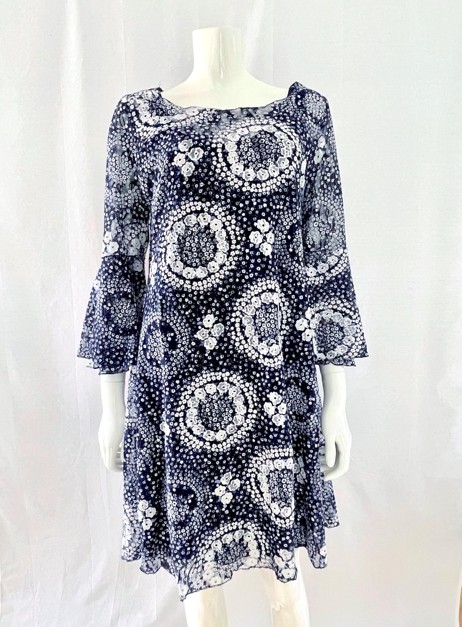 Floral Lace Bell Sleeve Dress: Blue Boho Wedding Guest Dress - Size M - Etsy