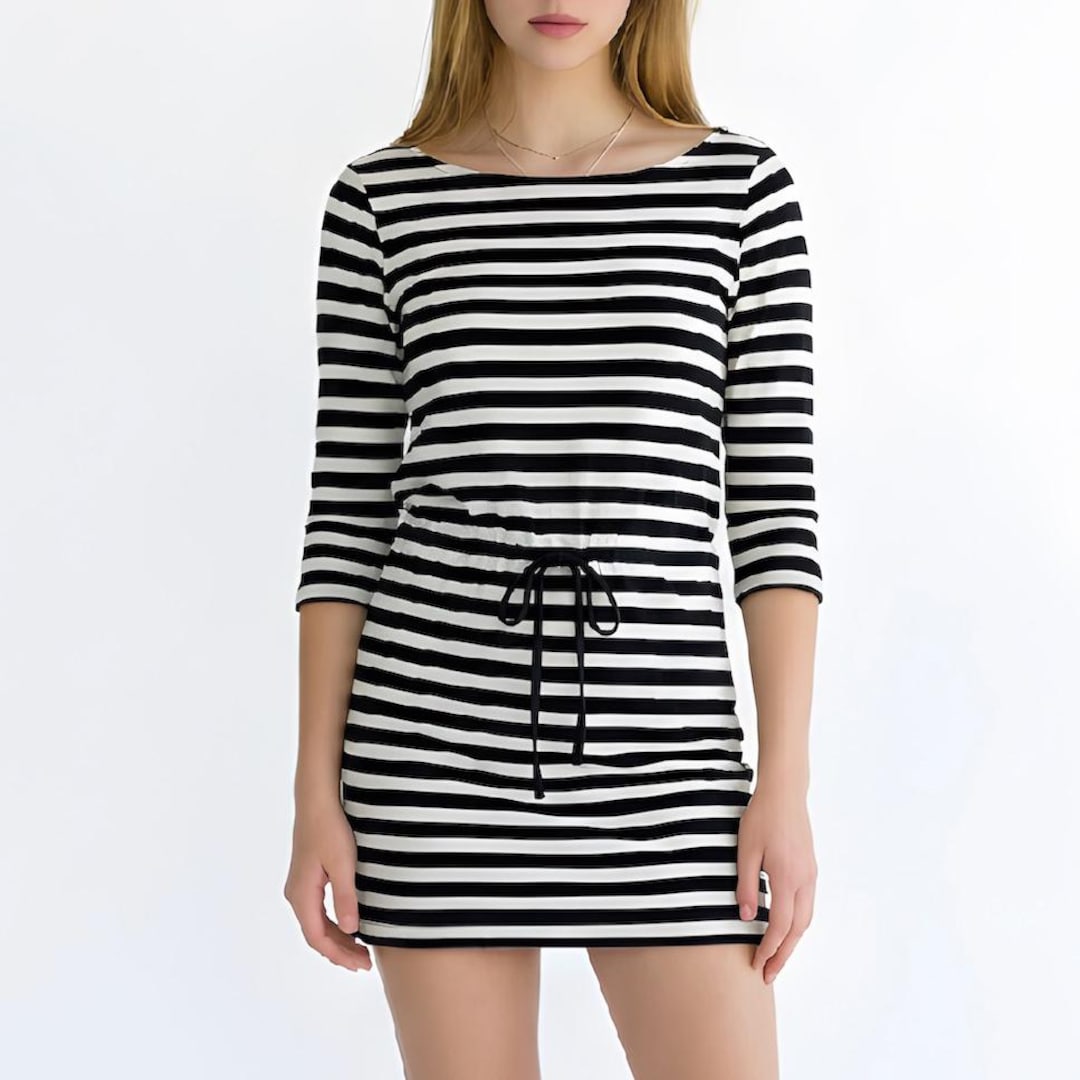 black and white jersey dress Belle Breton Stripe Jersey Dress - / Ecru/Black Rugby Stripe- Size4XS