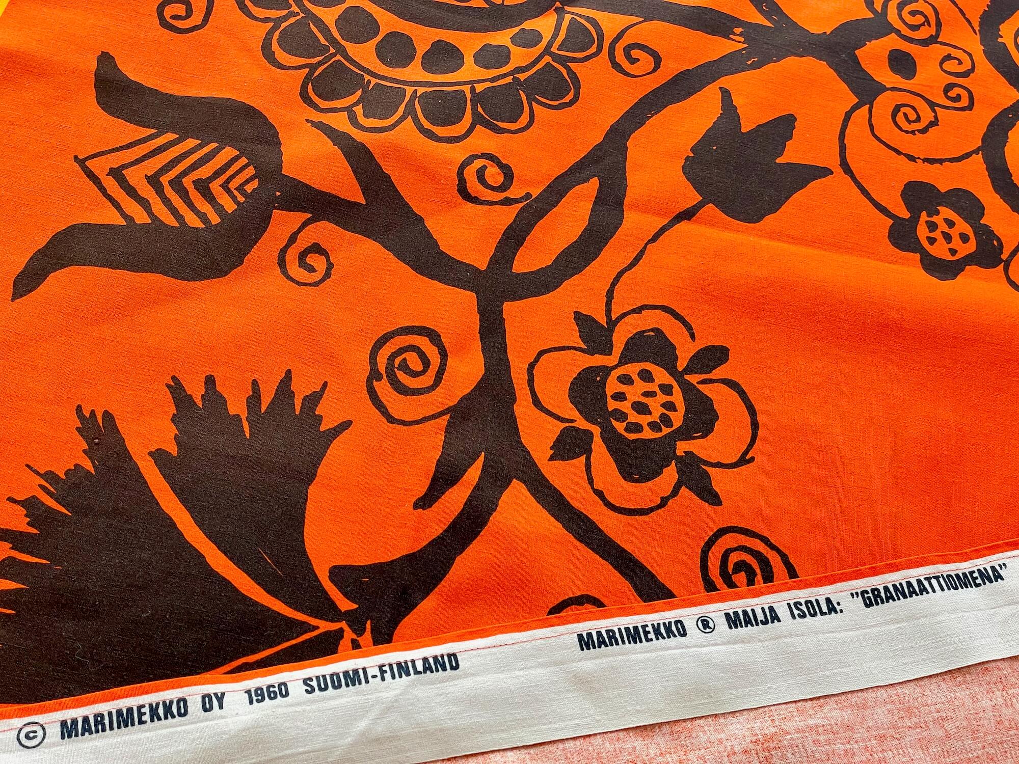Vintage Marimekko Fabric: Granaattiomena Orange Brown Floral