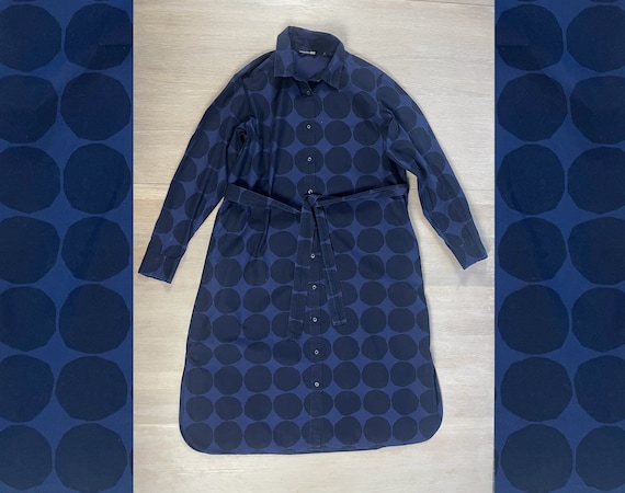 Marimekko Kivet Uniqlo Shirt Dress, Blue Polka Do… - image 1