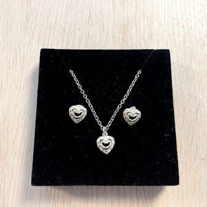 Kalevala Koru Silver Heart Necklace and Heart Earrings Jewelry Set, Bridal Necklace, Finnish Jewelry, Silver Anniversary Gift