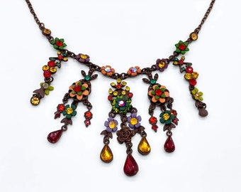 Colorful Vintage Multi Charm Necklace, Birthday Gift for Women