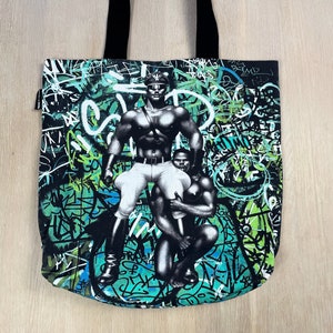 Tom of Finland Tote Bag by Finlayson, Graffiti Art Print Cotton Canvas Bag, LGBTQ Pride Shoulder Bag, Finnish Design Gift
