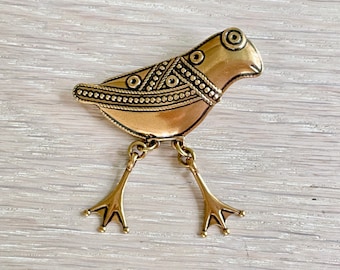Kalevala Koru Bird Brooch – Vintage Finnish Bronze Pin – Made in Finland