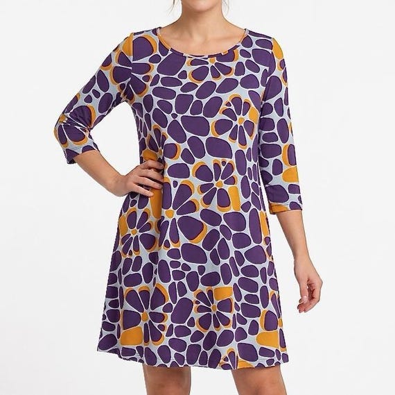 Vintage Marimekko Jersey Dress: 70s Abstract Print A-Line Tunic, Size S