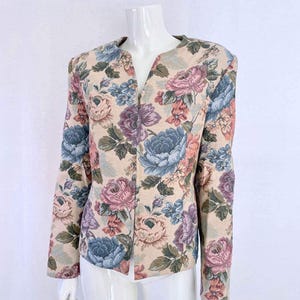 Vintage Floral Tapestry Blazer, Romantic Cottagecore Jacket, 90s Structured Rose Print Zip Blazer, Women&#39;s Size M/L