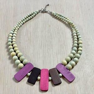Wooden Necklace, Bead Necklace, Multicolor Chunky Necklace, Wooden Jewellery Finland, Vintage Gift for Women