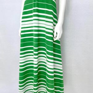 70s Green Striped Maxi Skirt: High Waist A-Line Boho Skirt, Size XS/S