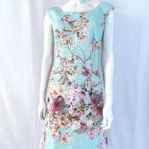 Floral Jacquard Dress by Phase Eight, Aqua Blue Garden Wedding Guest Dress, Textured Sleeveless Fit & Flare Dress Size 12