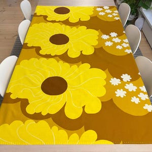 Vintage Tampella Floral Fabric Panel, Finnish Retro Sunflower Print Collectible Tablecloth, Wall Hanging, 70s Scandinavian Home Decor