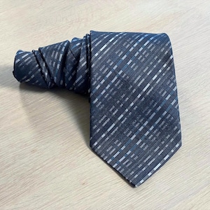 Vintage Marja Kurki Tie, Navy Blue Diagonal Striped Pure Silk Men&#39;s Necktie, Gift for Him, Business Formal Menswear,  Made in Finland