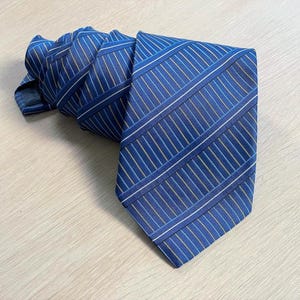 Marja Kurki Vintage Silk Tie, Blue Diagonal Stripe Necktie, Designer 100% Silk Business Tie, Formal Office Wear, Classic Men&#39;s Gift